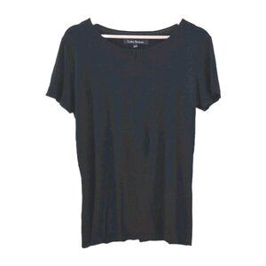 Lida Baday Top Women XL Black SS Round Neck Monochrome Office Goth Minimalist